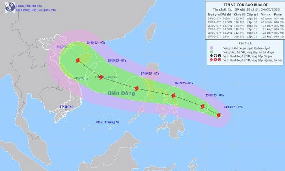 Typhoon Bualoi set to strike East Sea on September 26 night